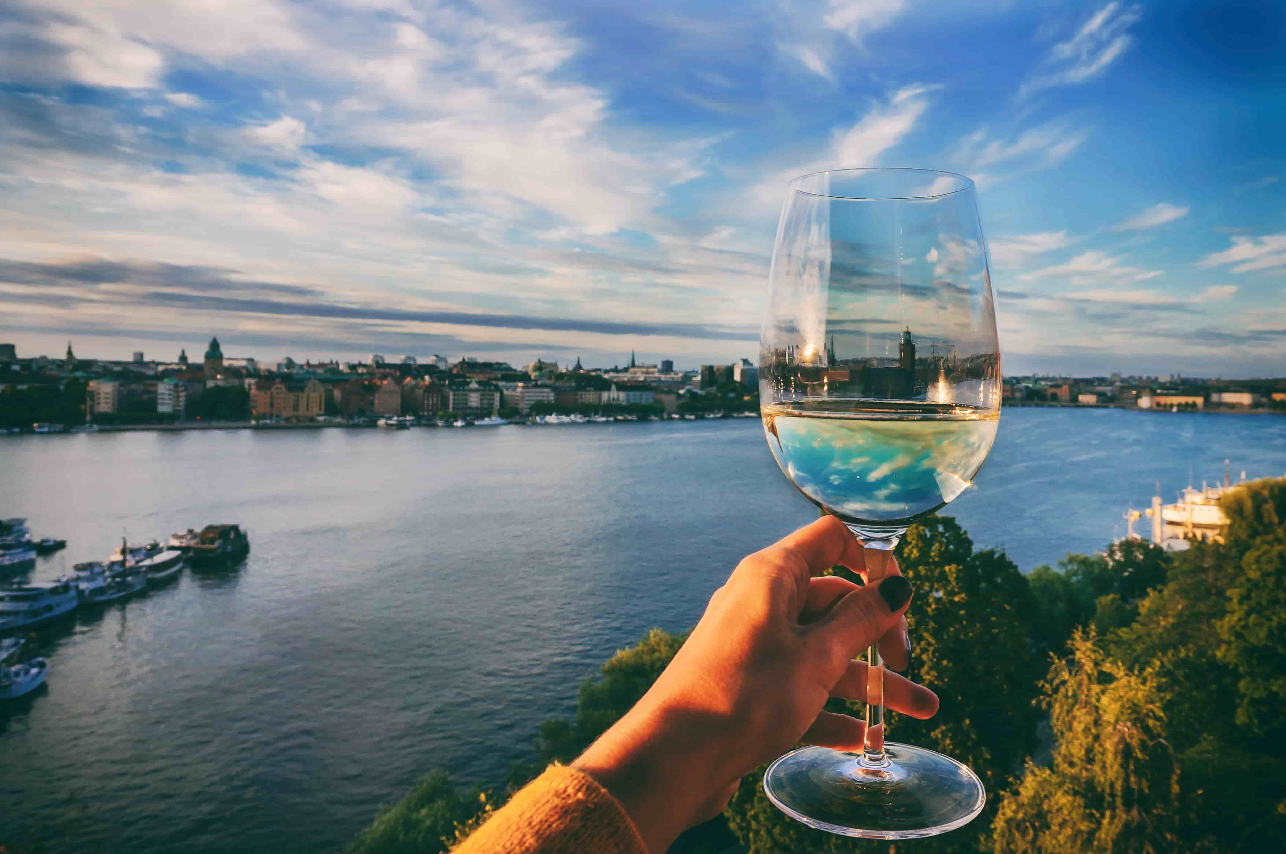 Stockholm and glass of wine